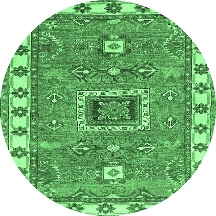 Round Geometric Emerald Green Traditional Rug, tr751emgrn