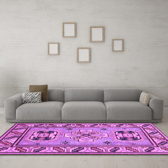Machine Washable Geometric Purple Traditional Area Rugs in a Living Room, wshtr752pur