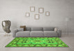 Machine Washable Geometric Green Traditional Area Rugs in a Living Room,, wshtr752grn