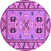 Round Geometric Purple Traditional Rug, tr752pur