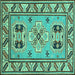 Square Machine Washable Geometric Turquoise Traditional Area Rugs, wshtr752turq