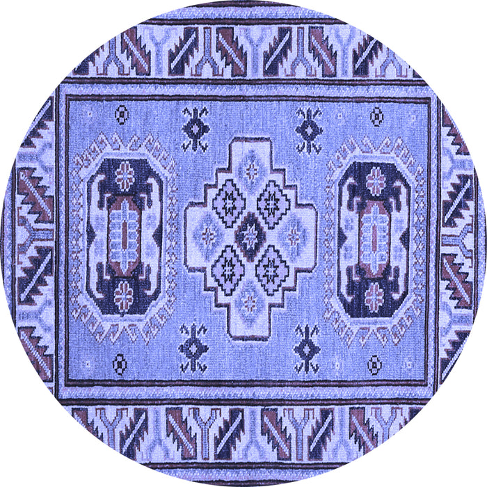 Round Machine Washable Geometric Blue Traditional Rug, wshtr752blu