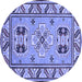 Round Machine Washable Geometric Blue Traditional Rug, wshtr752blu