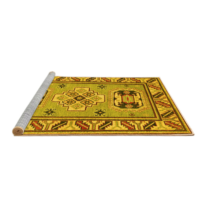 Sideview of Machine Washable Geometric Yellow Traditional Rug, wshtr752yw