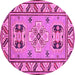 Round Geometric Pink Traditional Rug, tr752pnk