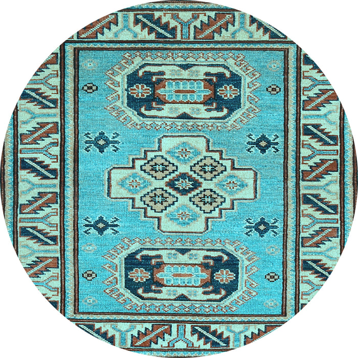 Round Machine Washable Geometric Light Blue Traditional Rug, wshtr752lblu