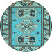 Round Machine Washable Geometric Light Blue Traditional Rug, wshtr752lblu