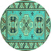 Round Geometric Turquoise Traditional Rug, tr752turq