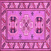 Square Machine Washable Geometric Pink Traditional Rug, wshtr752pnk