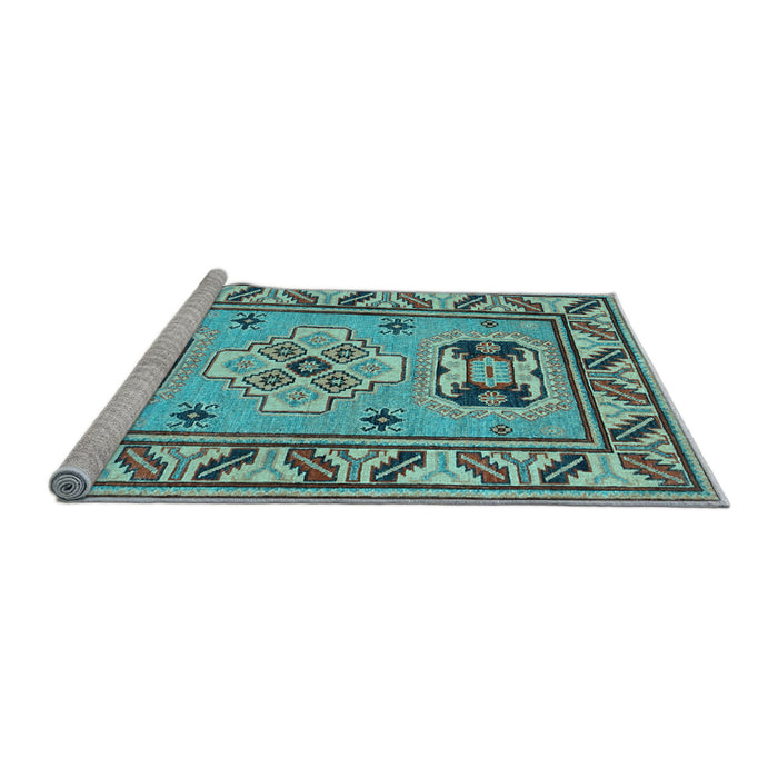 Sideview of Machine Washable Geometric Light Blue Traditional Rug, wshtr752lblu