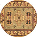 Round Machine Washable Geometric Brown Traditional Rug, wshtr752brn