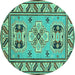 Round Machine Washable Geometric Turquoise Traditional Area Rugs, wshtr752turq