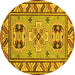 Round Geometric Yellow Traditional Rug, tr752yw