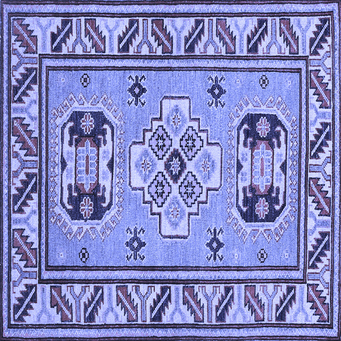 Square Machine Washable Geometric Blue Traditional Rug, wshtr752blu