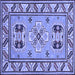 Square Machine Washable Geometric Blue Traditional Rug, wshtr752blu