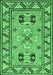 Machine Washable Geometric Emerald Green Traditional Area Rugs, wshtr752emgrn