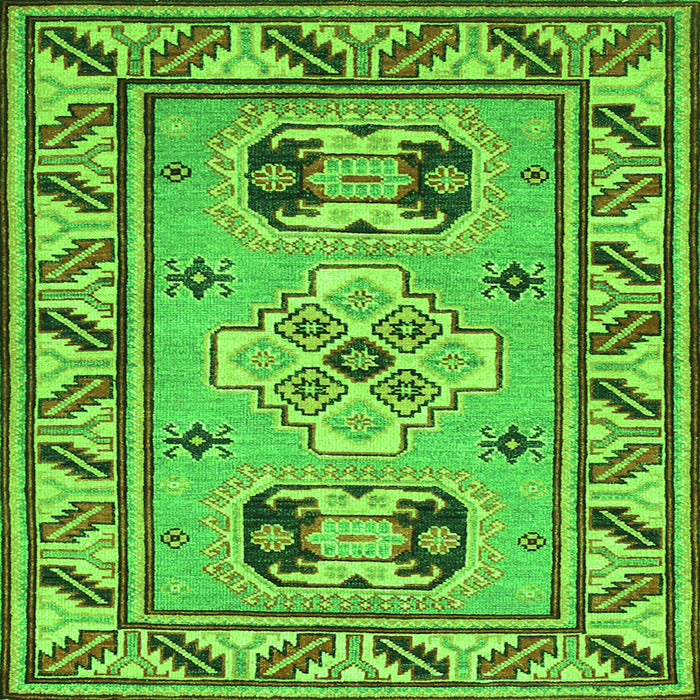 Round Machine Washable Geometric Green Traditional Area Rugs, wshtr752grn