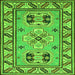 Round Machine Washable Geometric Green Traditional Area Rugs, wshtr752grn