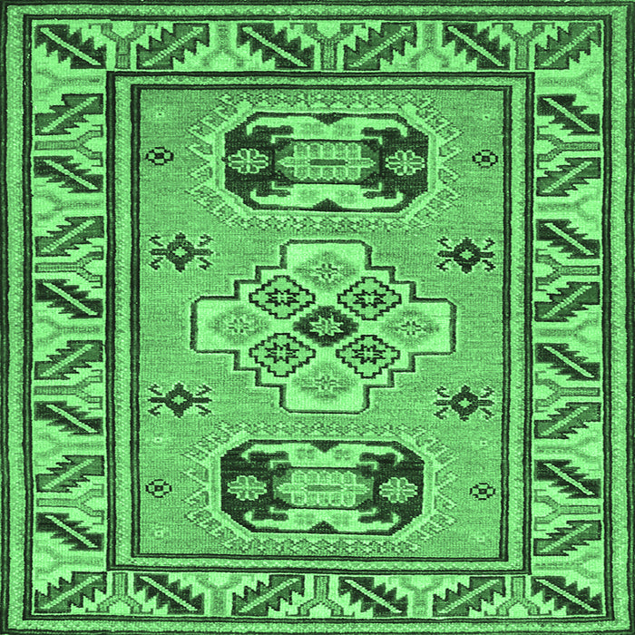Square Machine Washable Geometric Emerald Green Traditional Area Rugs, wshtr752emgrn