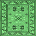 Square Machine Washable Geometric Emerald Green Traditional Area Rugs, wshtr752emgrn