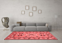 Machine Washable Geometric Red Traditional Rug, wshtr752red