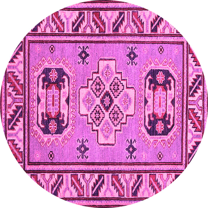 Round Machine Washable Geometric Pink Traditional Rug, wshtr752pnk