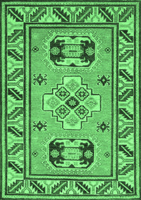 Geometric Emerald Green Traditional Rug, tr752emgrn