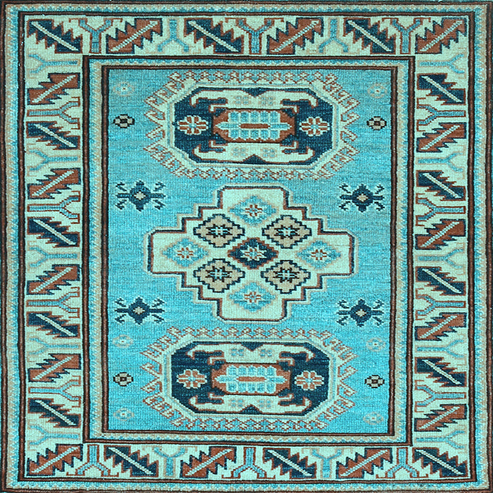 Square Machine Washable Geometric Light Blue Traditional Rug, wshtr752lblu