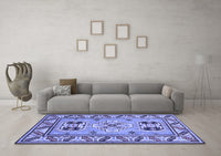 Machine Washable Geometric Blue Traditional Rug, wshtr752blu