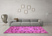 Machine Washable Geometric Pink Traditional Rug in a Living Room, wshtr752pnk