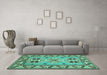 Machine Washable Geometric Turquoise Traditional Area Rugs in a Living Room,, wshtr752turq