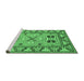 Sideview of Machine Washable Geometric Emerald Green Traditional Area Rugs, wshtr752emgrn