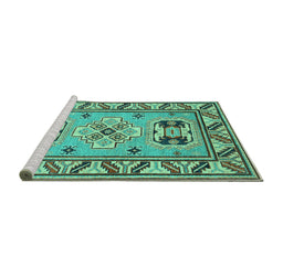 Sideview of Machine Washable Geometric Turquoise Traditional Area Rugs, wshtr752turq