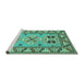 Sideview of Machine Washable Geometric Turquoise Traditional Area Rugs, wshtr752turq