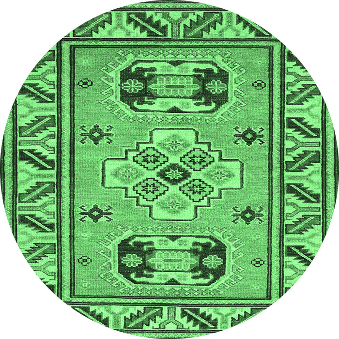 Round Machine Washable Geometric Emerald Green Traditional Area Rugs, wshtr752emgrn