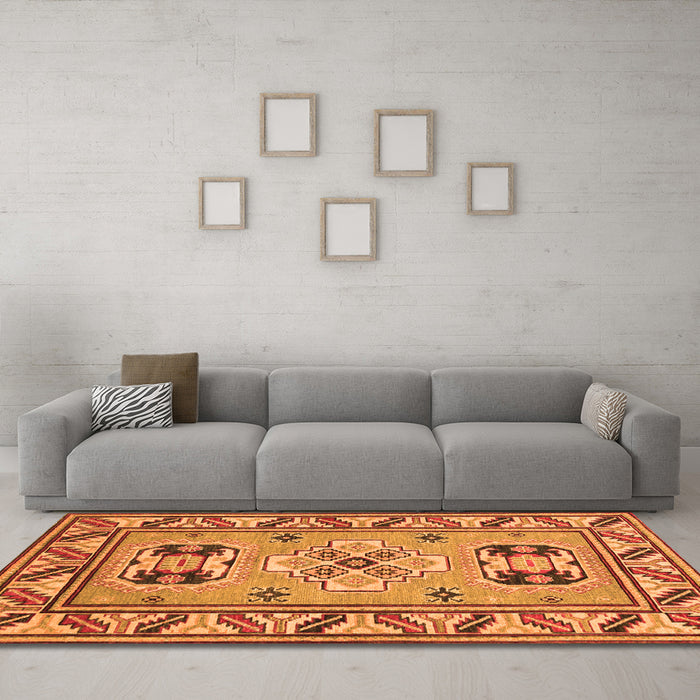 Machine Washable Geometric Orange Traditional Area Rugs in a Living Room, wshtr752org