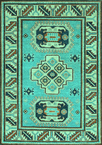 Geometric Turquoise Traditional Rug, tr752turq