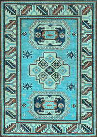 Geometric Light Blue Traditional Rug, tr752lblu