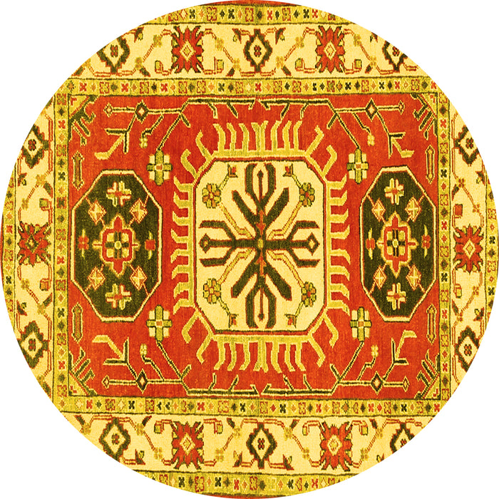Round Persian Yellow Traditional Rug, tr753yw