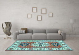Machine Washable Persian Light Blue Traditional Rug in a Living Room, wshtr753lblu