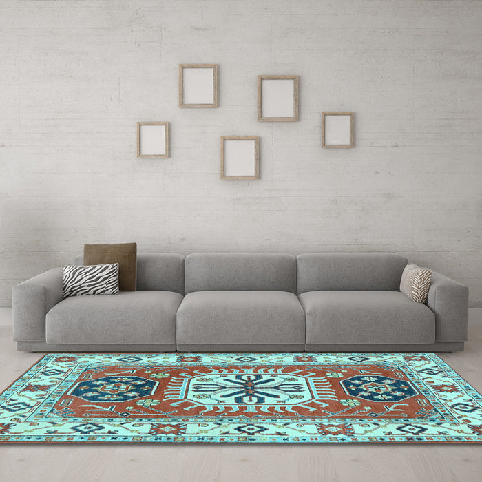 Machine Washable Persian Light Blue Traditional Rug in a Living Room, wshtr753lblu
