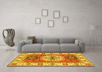 Machine Washable Persian Yellow Traditional Rug, wshtr753yw