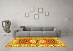 Machine Washable Persian Yellow Traditional Rug in a Living Room, wshtr753yw