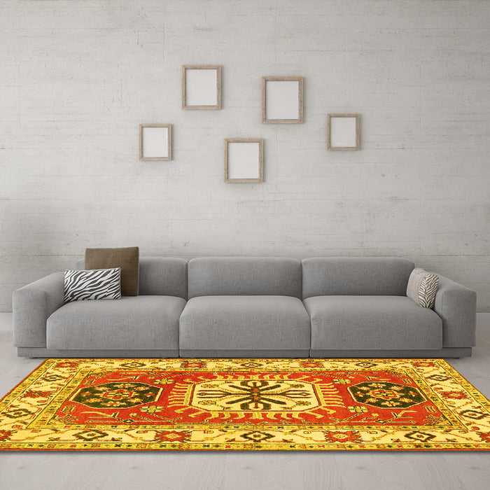 Machine Washable Persian Yellow Traditional Rug in a Living Room, wshtr753yw