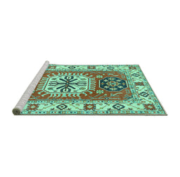 Sideview of Machine Washable Persian Turquoise Traditional Area Rugs, wshtr753turq