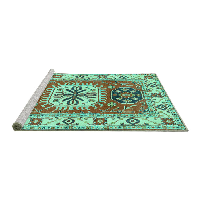 Sideview of Machine Washable Persian Turquoise Traditional Area Rugs, wshtr753turq