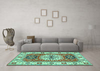 Machine Washable Persian Turquoise Traditional Rug, wshtr753turq