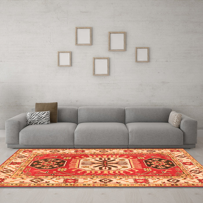 Machine Washable Persian Orange Traditional Area Rugs in a Living Room, wshtr753org