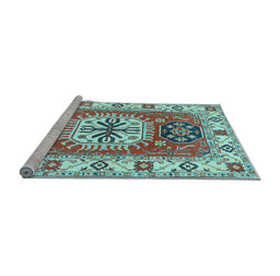 Sideview of Machine Washable Persian Light Blue Traditional Rug, wshtr753lblu