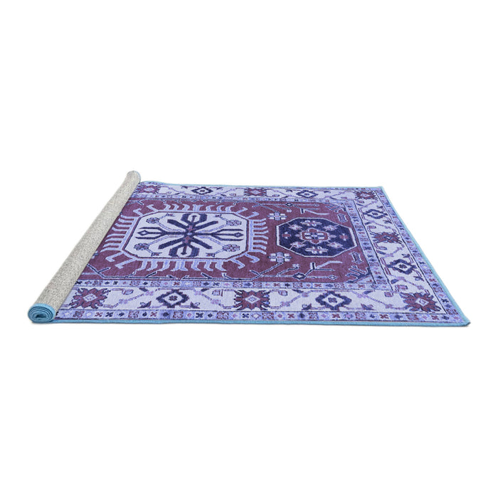 Sideview of Machine Washable Persian Blue Traditional Rug, wshtr753blu